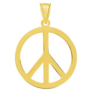 14k Solid Yellow Gold Dainty Peace Sign Pendant