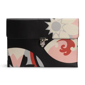 Alexander McQueen Black Leather Kansai Print Skull Envelope Clutch