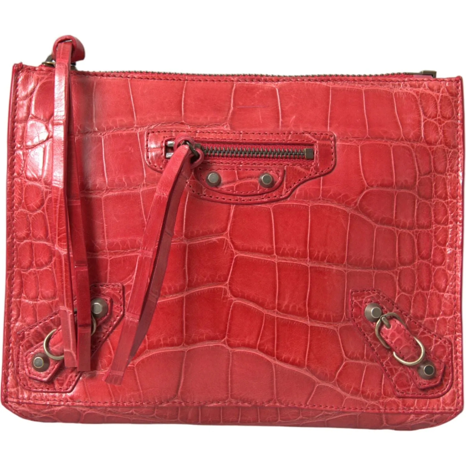 Balenciaga Exotic Red Alligator Leather Clutch