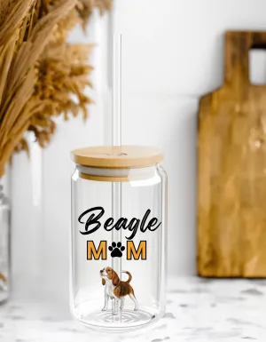 Beagle MOM on Glass Tumbler, Sipper Glass, 16oz, gifts for Dog Lovers, Pet Owners, Dog People