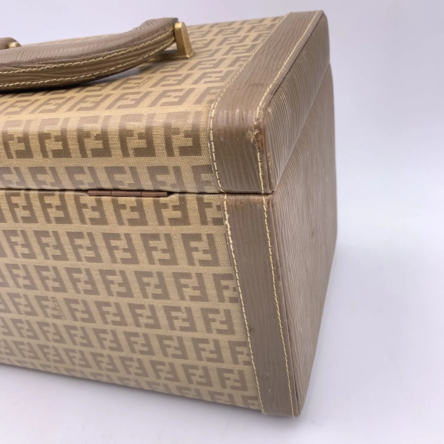 Fendi Vintage Beige Monogram Canvas Train Case Beauty Bag Handbag