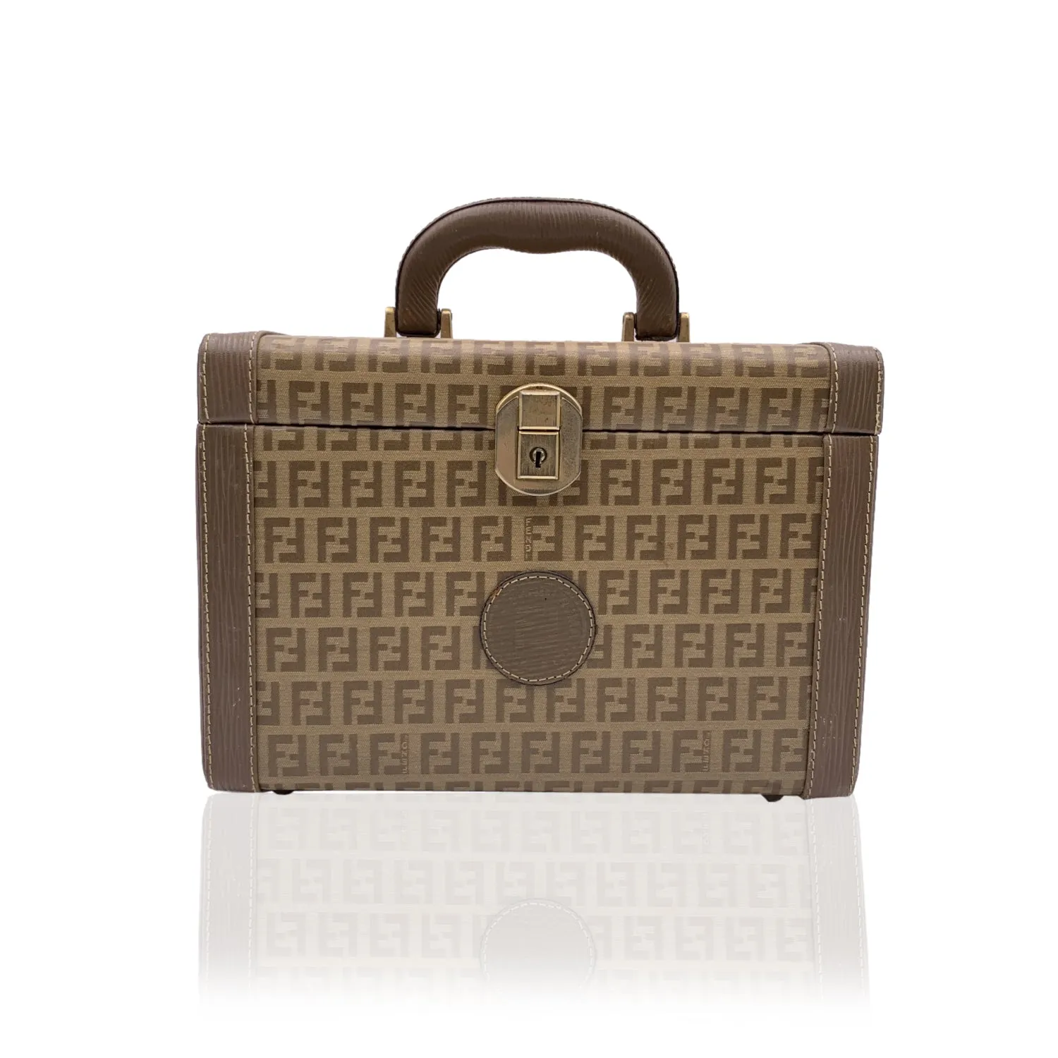 Fendi Vintage Beige Monogram Canvas Train Case Beauty Bag Handbag