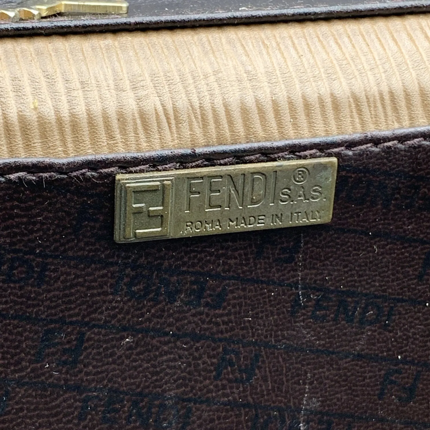 Fendi Vintage Beige Monogram Canvas Train Case Beauty Bag Handbag