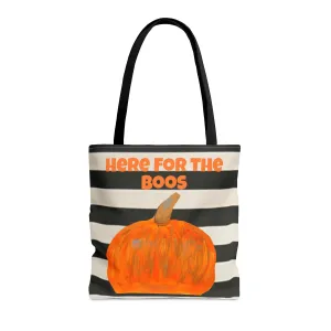 Here For The Boos Black and White Striped Tote Bag (AOP)