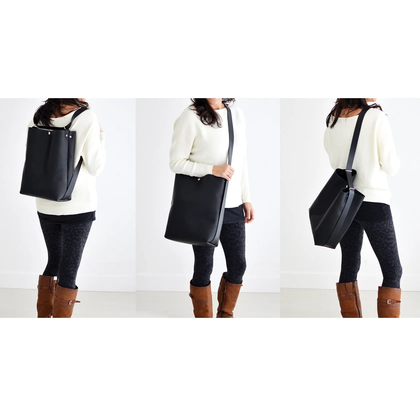 Large Crossback (crossbody   backpack) - Black Leather