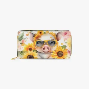 Handy Long-Lasting Zipper Wallet with Cute Pig and Sunflower Design, Model AWD-658