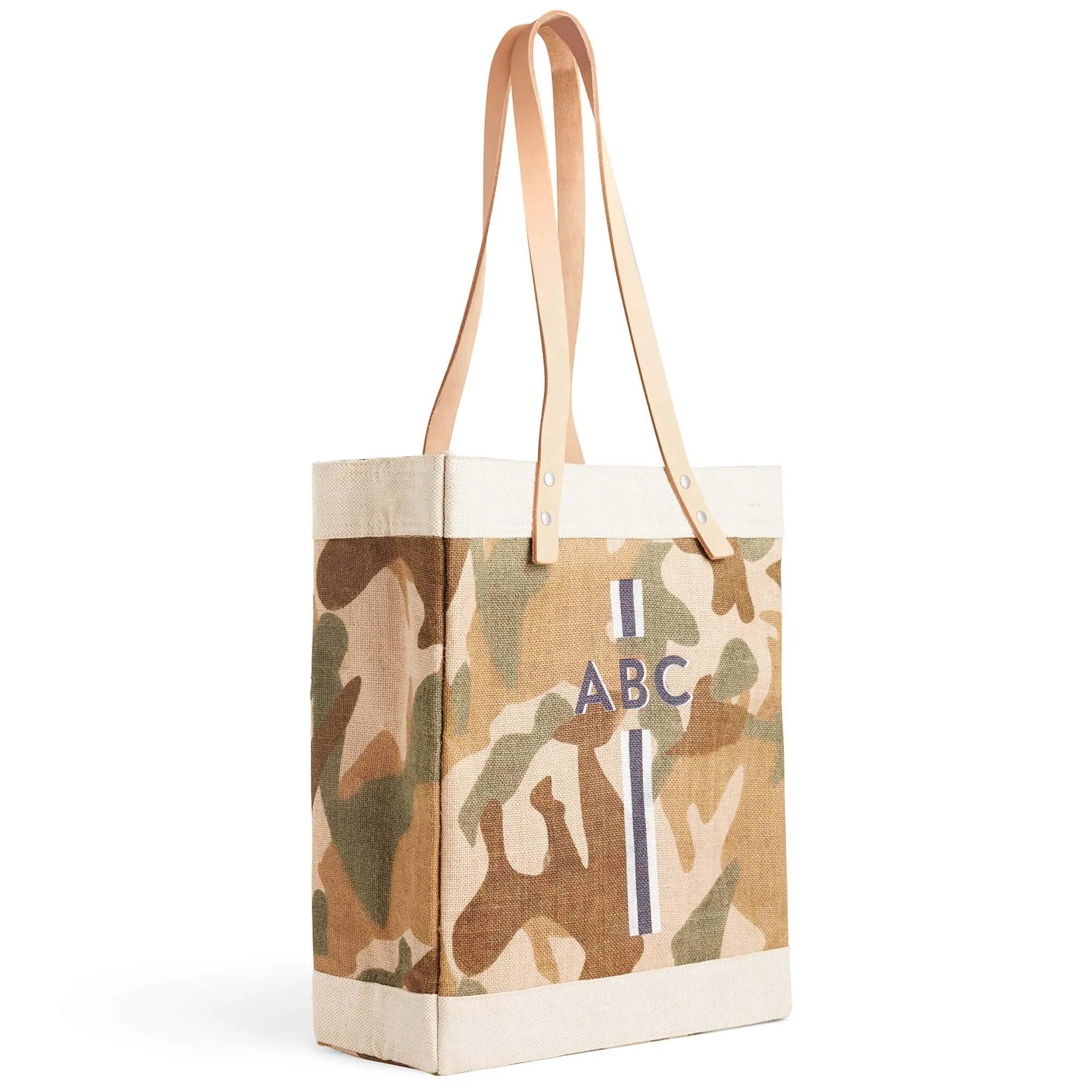 Market Tote in Safari with Black Monogram