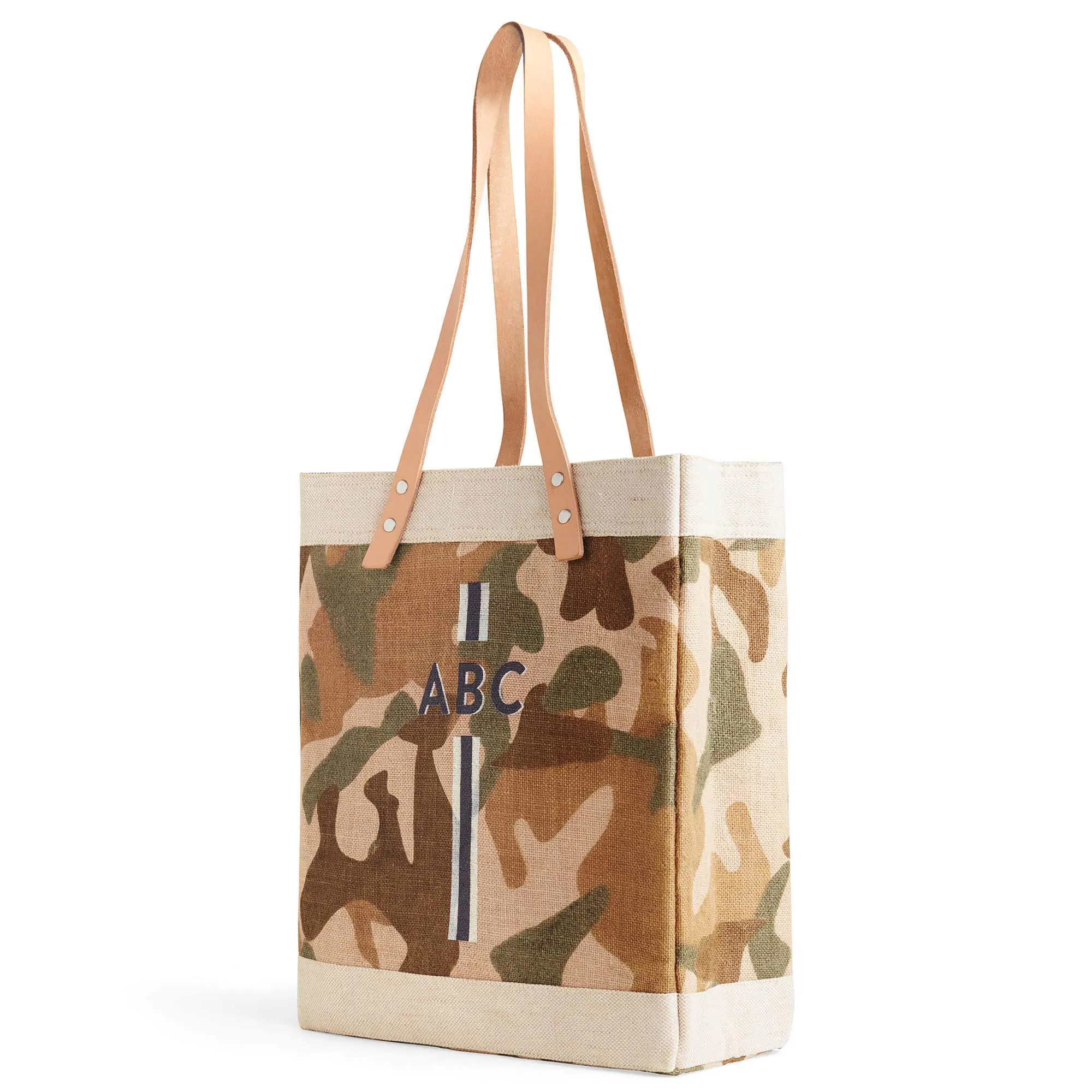 Market Tote in Safari with Black Monogram