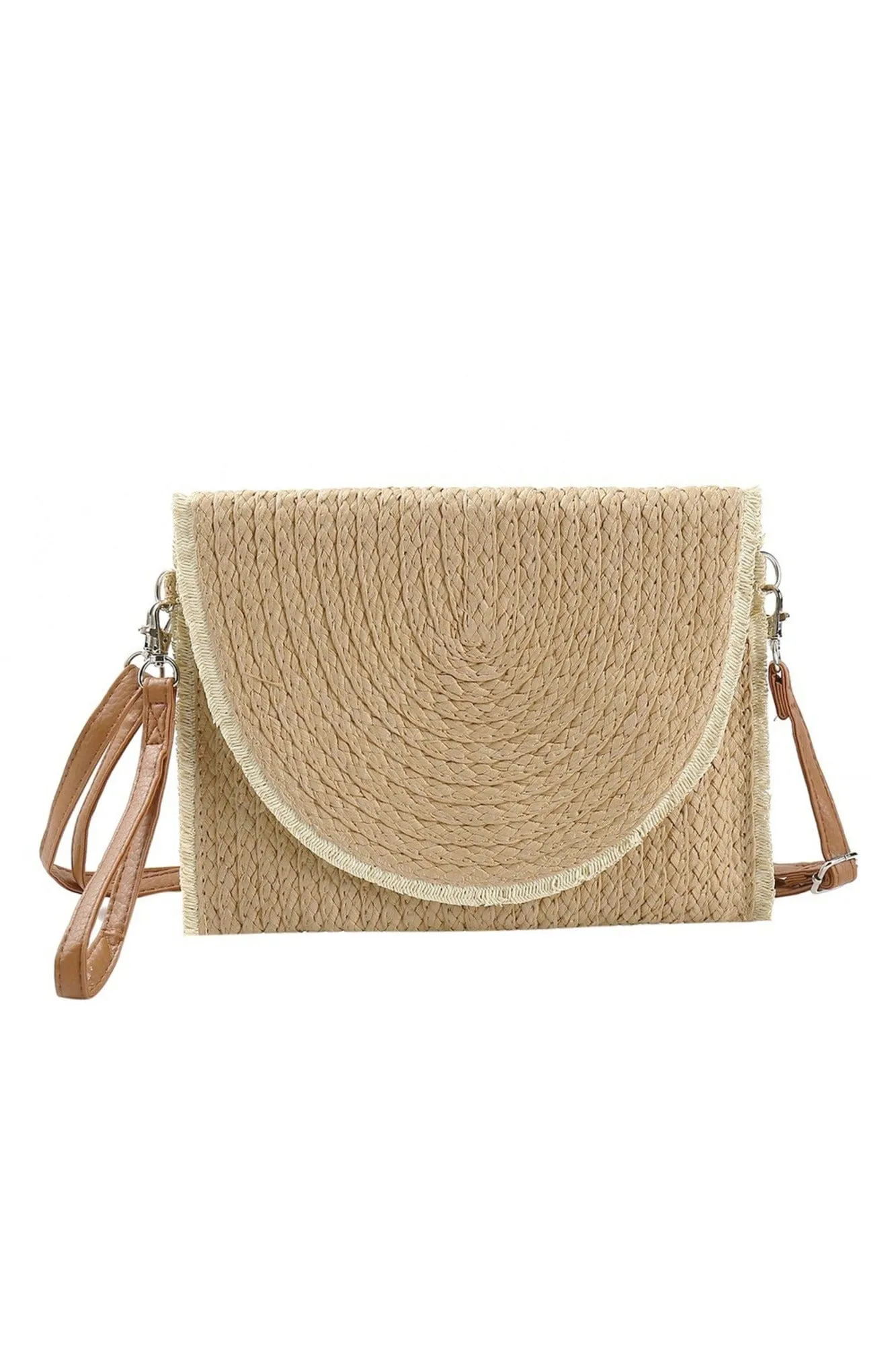 MB0212 Frayed Trim Straw Crossbody/Clutch