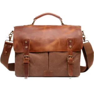 Messenger Bag Satchel Vintage Canvas Leather 13"(L)x10.5"(H) x 4.1"(W) (Coffee)