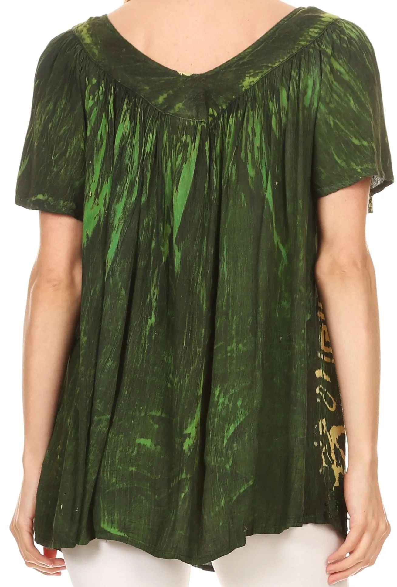 Sakkas Audry Flutter Sleeve V-Neck Batik Top with Sequins and Embroidery