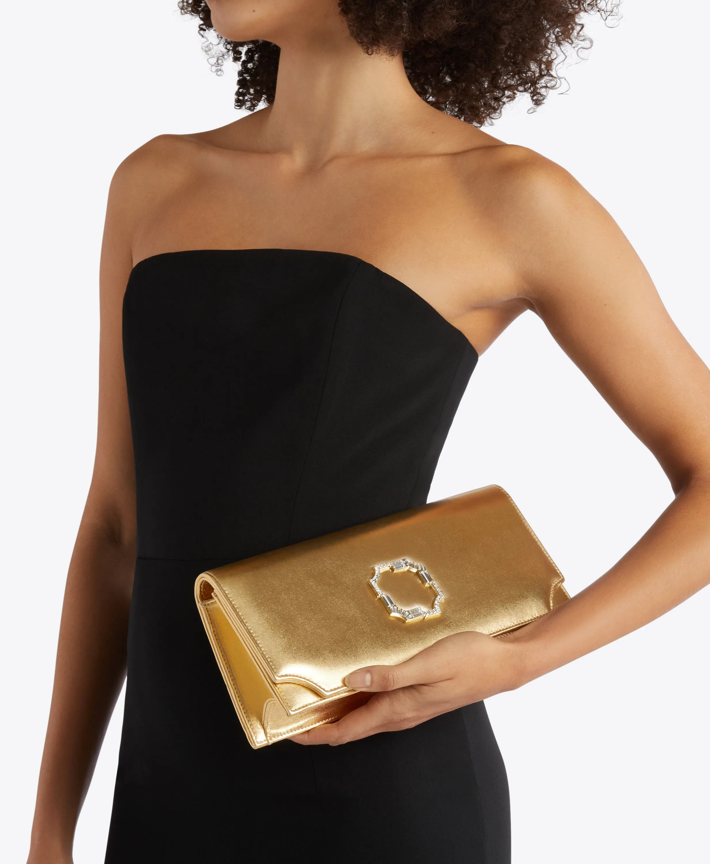 Vivien Gold Leather Clutch Bag